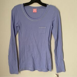 Jenni By Jennifer Moore Women’s Scoop Neck Long Sleeve Ribbed Blue Pajama Top S